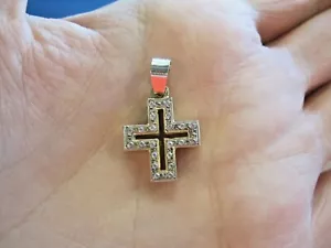 Beautiful modern open design solid 14k 2 color GOLD 1" cross MUST SEE very nice - Picture 1 of 7