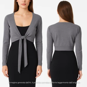 Maglione Scaldacuore Da Donna Annodato Lana Cashmere Grigio Taglia L Xl Corto - Imagen 1 de 20