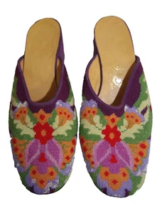 H VINTAGE Capri Corso RARE Multicolor Floral Needlepoint Mule Slipper 7 Handmade - Picture 1 of 12
