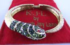 Kenneth Jay Lane, Gold Tone Green Head Snake Bracelet Jeweled Spring Hinge