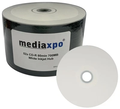 Grade A 52x CD-R 80min 700MB White Inkjet Hub Printable (Shrink Wrap) Lot - Image 1 of 2