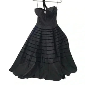 VINTAGE 1950s FRED PERLBERG BLACK TAFFETA VELVET STRIPED PARTY EVENING DRESS - Picture 1 of 20