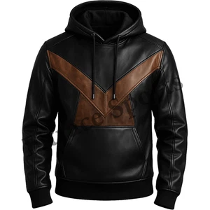 Men’s Black Brown Premium Leather Hoodie Handmade Genuine Lambskin Jacket - Picture 1 of 5