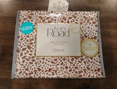 Ivory Road QUEEN 6-Piece Soft Touch Brown and Tan Leopard Skin Sheet Set *NEW* - Image 1 of 4