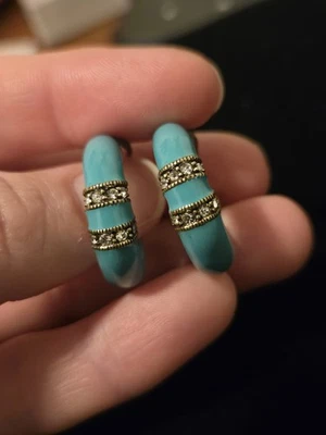 Heidi Daus Crystal & Turquoise Enamel Hoop Earrings - Image 1 of 4