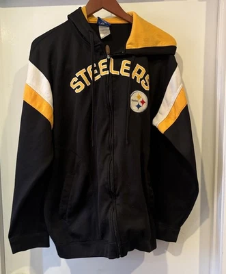 Moletom com capuz Pittsburgh Steelers NFL adulto Reebok masculino grande preto e amarelo com zíper - Imagem 1 de 4