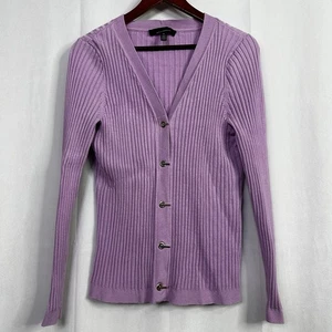 White House Black Market Cardigan Purple Womens Elegant Ribbed Toggle XL Gold - Picture 1 of 10