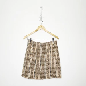VERONICA BEARD Roman Checked Boucle Tweed Mini Skirt Light Brown womens 4 FLAWED - Picture 1 of 9