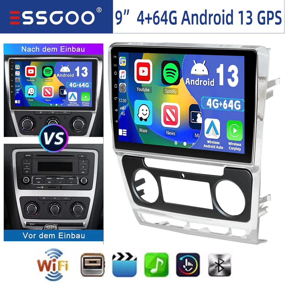 Android 13 Autoradio Für Skoda Octavia II 1Z3 1Z5 2008-2013 4G+64G Carplay NAVI - Bild 1 von 4
