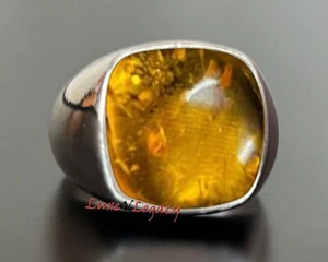 Solid 925 Sterling Silver Natural Baltic Amber Gemstone Christmas Men's Rings - Picture 1 of 10