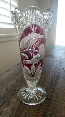 Hofbauer Byrdes German Lead Crystal Ruby Stained 10" Vase - Image 1 of 4
