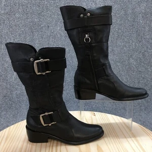 Vera Wang Lavender Boots Womens 7 M Biker Booties Black Leather Buckle Mid Zip - Picture 1 of 15