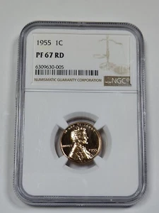 1955 PR PF 67 RD RED PROOF LINCOLN WHEAT CENT NGC NGC PENNY - Picture 1 of 2