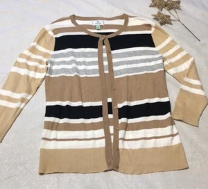 Susina Sweater Cardigan Woman's Size XS Striped Brown Black Gray White - Picture 1 of 6