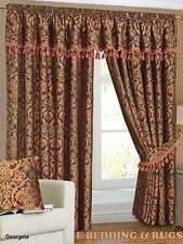 Fully Lined Ready made Pencil Pleat Heavy Chenille Georgia Curtains Pair tieback