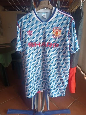 Maglia Shirt MANCHESTER UNITED away SHARP 1992 L Size CANTONA BECKHAM Replica - Photo 1/4