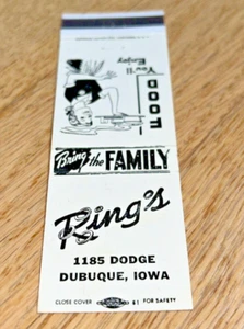 Vintage Matchbook Cover RING's RESTAURANT - 1185 Dodge, DUBUQUE IOWA - Picture 1 of 4