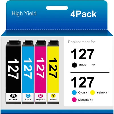 4 Pack Black Color Ink for Epson 127 WorkForce 545 60 630 633 635 645 840 845 - Image 1 of 4