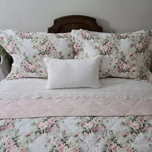 Laura Ashley 3pc Floral Queen Comforter Set Cotton Reversible Bedding Rose RARE - Picture 1 of 12