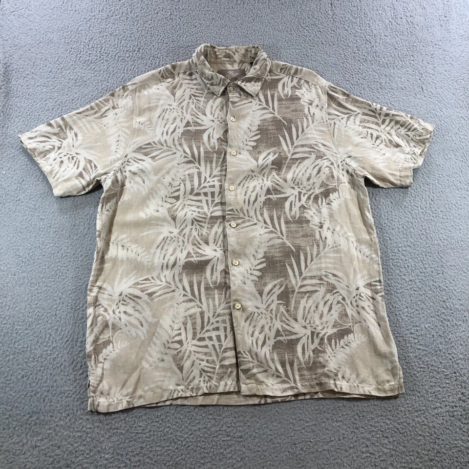 Camisa Hawaiana Margaritaville Hombre L Beige Floral Seda Lino  Foto 1 de 4