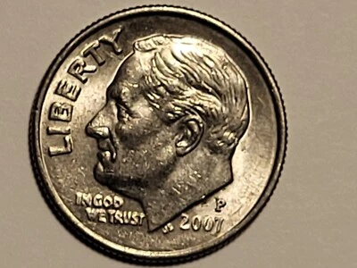 2007-p Dime DOUBLING in date and other DIE chip on Reverse leaves - Image 1 of 4
