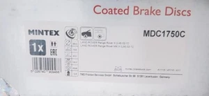 Front Brake Disc Single L/R Fits LAND ROVER Mintex MDC1750C - Picture 1 of 1