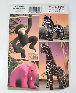 Vogue Craft Sewing Pattern V8349 Stuffed Animals Monkey Zebra Elephant Giraffe - Picture 1 of 9