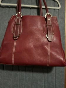 TIGNELLO RED Tumbled Leather Hand Bag Contrast Stitching w/multi Pockets - Picture 1 of 12
