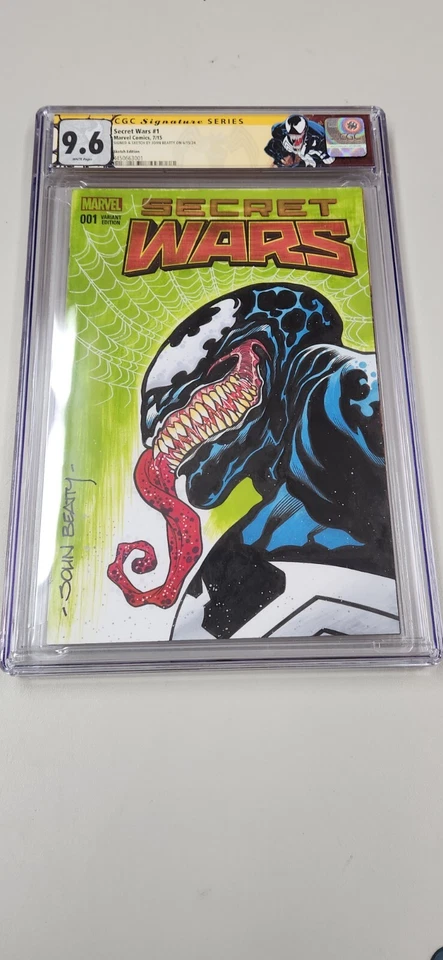 Secret Wars #1 CGC 9.6 SS Original Venom COLOR Arte Boceto Cubierta por John Beatty Foto 1 de 3