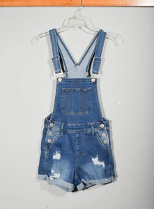 Mono corto con tirantes Rue 21 lavado medio vaquero desgastado puños talla 4 - Imagen 1 de 3