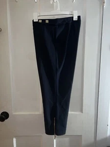 Ivanka Trump Dress Pant 2 Deep Navy Stretch Mid Rise Crop Straight Gold Zippers - Picture 1 of 9