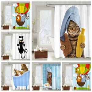 3D Cat Dog Printed Bathroom Shower Curtain Waterproof Bathroom Curtain With Hook - Picture 1 of 13