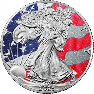 2025 US Silver Eagle Three Precious Stones Flag Edition 1 oz .999 Silver Coin - Picture 1 of 6