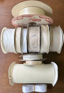 Lot of (10) White Ivory Ribbon Spools - Wired, Satin, Tulle, Offray Sopp Sheer - Picture 1 of 24