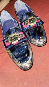 VALENTINA RANGONI Women's Loafer In Royal Blue Floral Design Loafer sz 10 - Picture 1 of 7