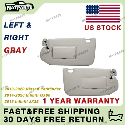 Pair Gray Side Sun Visor W/Light for 2013-2020 Infiniti QX60 96401-9PB0A - Image 1 of 4