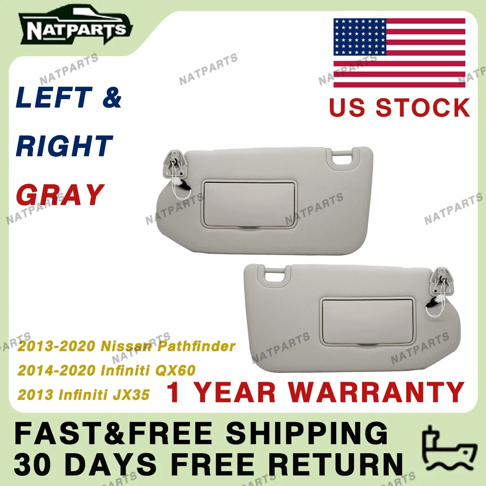 Pair Gray Side Sun Visor W/Light for 2013-2020 Infiniti QX60 96401-9PB0A - Image 1 of 4