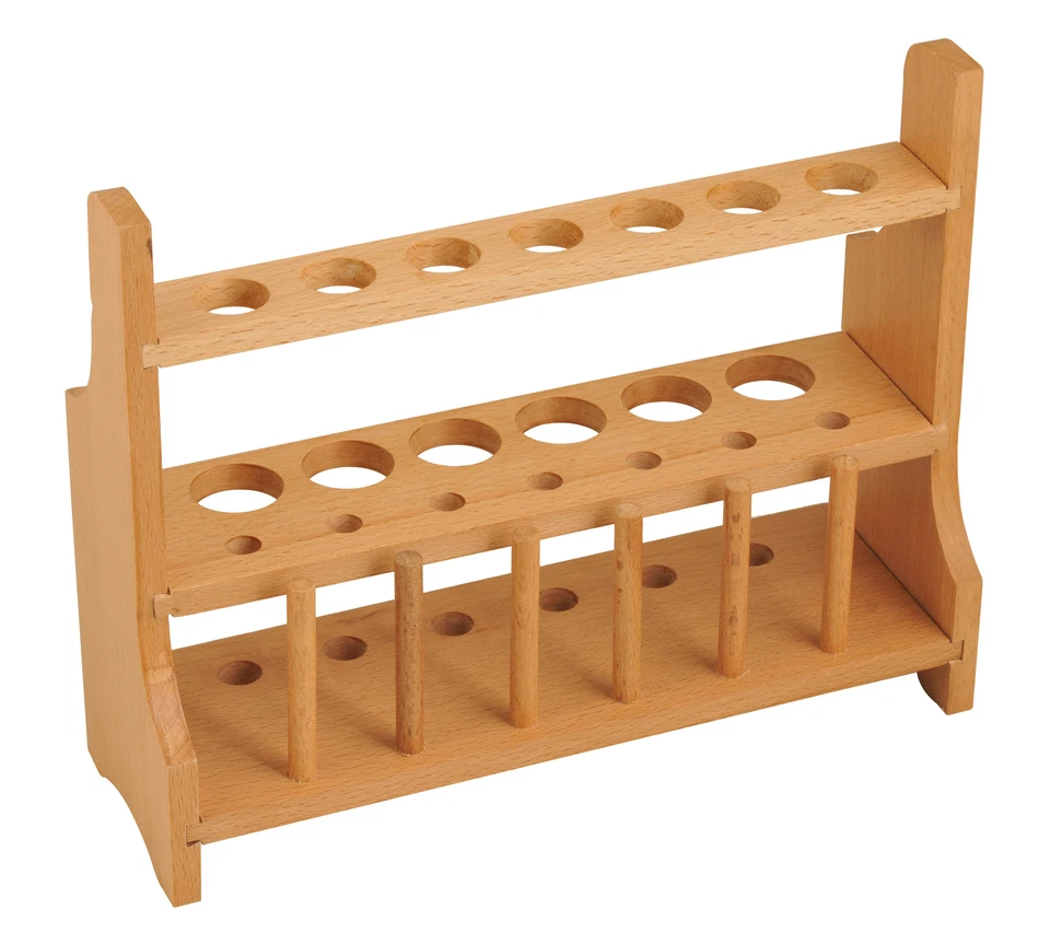 Eisco CH0003C Wood Test Tube Rack 13 Hole 6 Pin - 2 Shelves 20-25mm