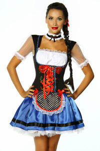 Dirndl schwarz blau weiß rot mit Schürze für Oktoberfest Party Karneval L XL