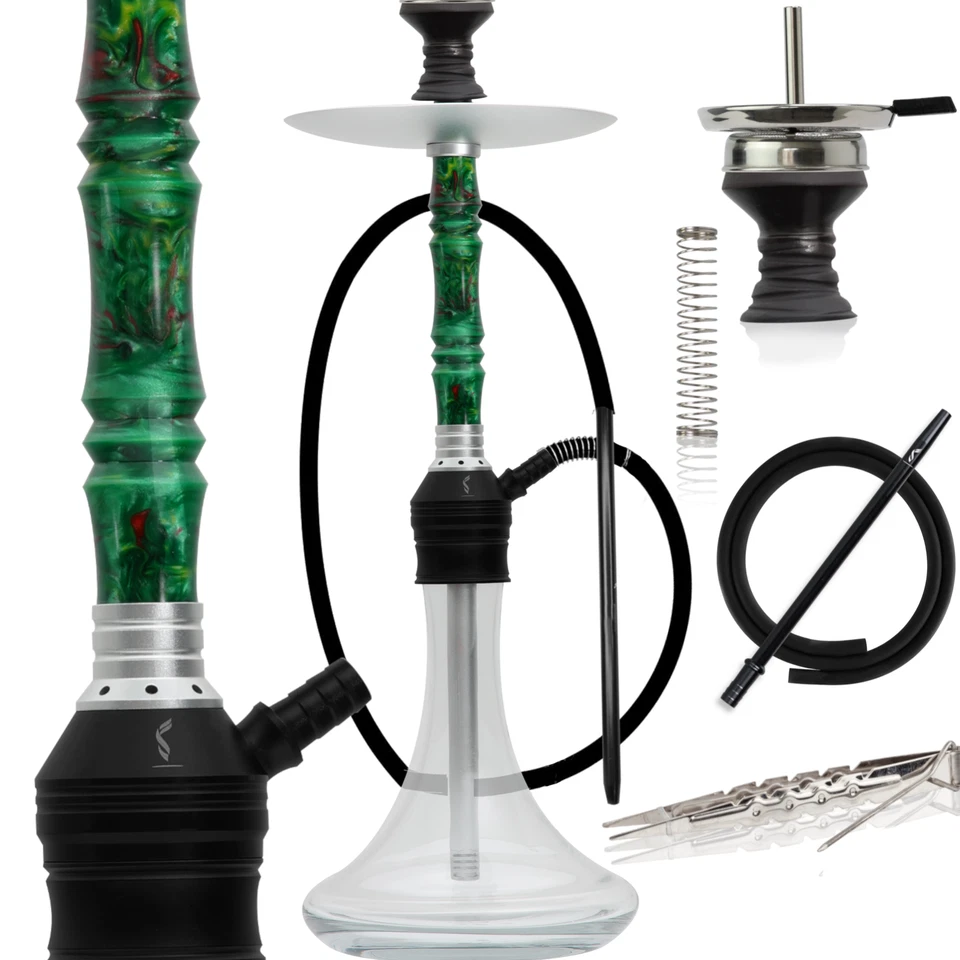 FUMES Nevado Shisha Komplett Set Epoxid Blow Off Wasserpfeife schwarz grün 55 cm - Bild 1 von 1