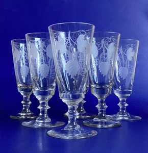 Antiguo juego de 6 copas de vino georgianas c1800 grabadas cebada corta enana - Imagen 1 de 19