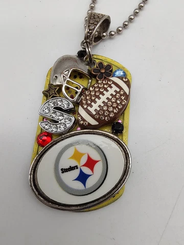 Pittsburgh Steelers Bling Crystal Dog Tag Necklace Jewelry Football Cover