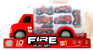 Fire Fighter Crew Playset For Kids, Fire Truck Vehicles Sets, 10 Piece NIB - Picture 1 of 5