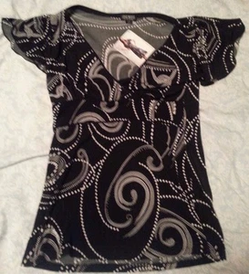 NWT One West Small Black Faux Wrap Top - Picture 1 of 2