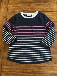 EP PRO Crew Neck Pullover Sweater, Womens Sz M Blue Pink Striped, 3/4 Sleeves - Picture 1 of 9