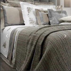 $1329 DEA BOUCLE KING COVERLET EURO SHAMS BEDCOVER LUREX PEARL GRAY PEBBLE ITALY - Picture 1 of 14