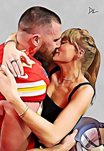 Stampa Pop Art Taylor Swift & Travis Kelce "Super Bowl Kiss" - Poster 13 x 19 - Foto 1 di 1