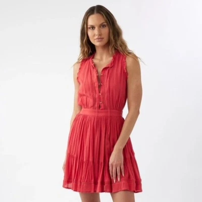 Платье O'Neill Coral розовое без рукавов на пуговицах спереди с оборками отделка женское XL с подкладкой - Изображение 1 из 4