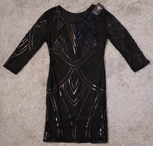 Vijiv Women 1920s Gastby Beaded Sequin 3/4 Sleeve Embellished Flapper Dress Sm - Picture 1 of 20