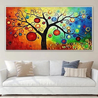 Colorful Abstract Tree Canvas Painting Wall Art Picture Posters & Prints Mural - Image 1 of 4